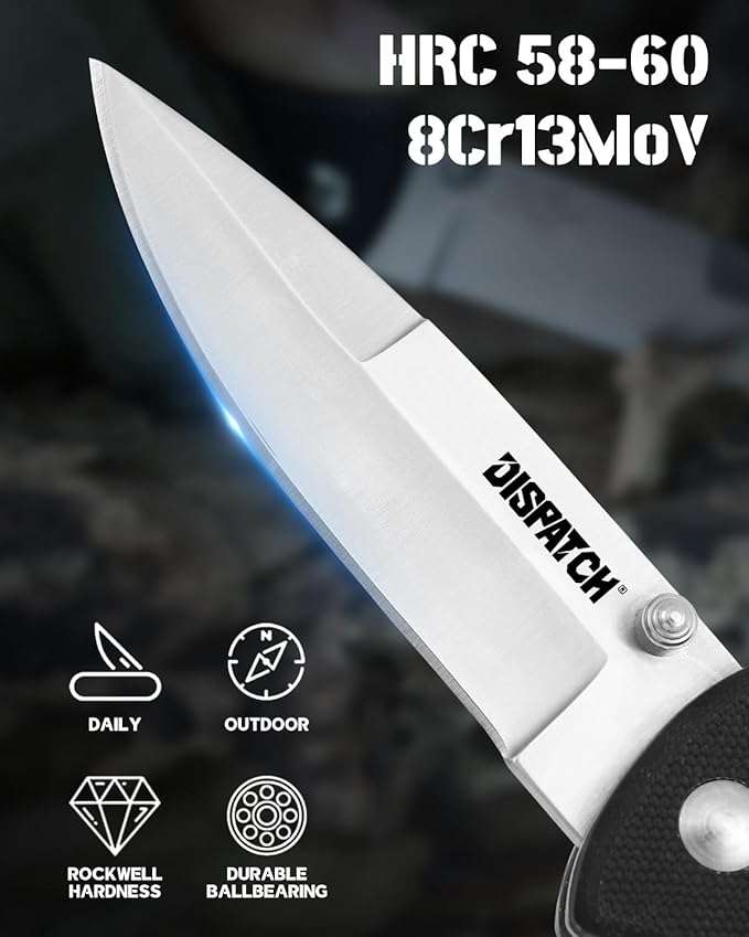 Folding Pocket Knife with Clip, 3" 8Cr13MoV Steel Drop Point Blade with G10 Handle, Liner Lock