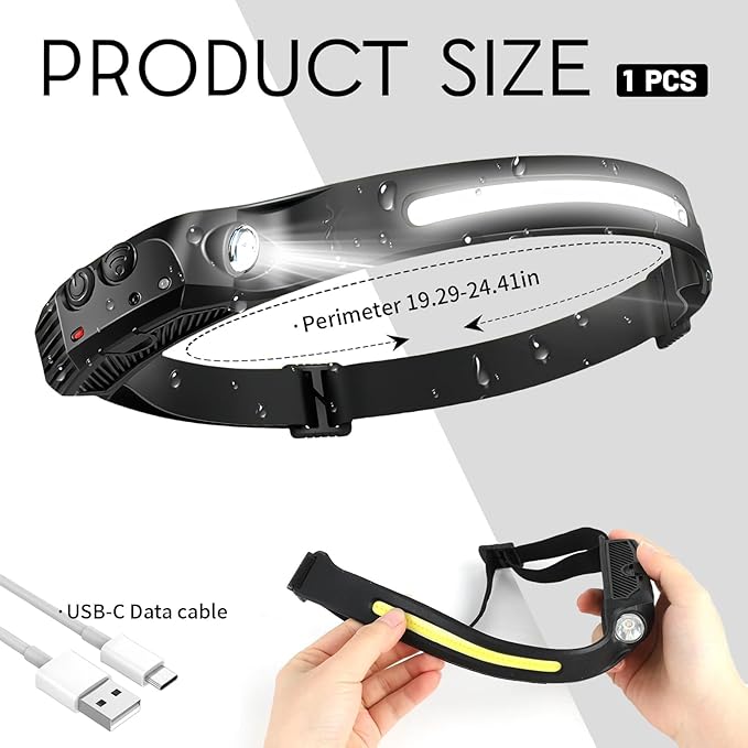 Headlamp 4 PCS, 230° Wide Beam Head Lamp, Motion Sensor LED Headlamp Rechargeable, 5 Mode Headlight