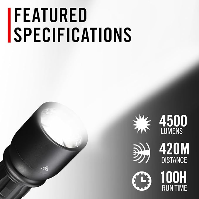 Coast XP14R 4500 Lumen USB-C Rechargeable LED Flashlight with Slide Focus®?¯and Pure Beam® Focusing