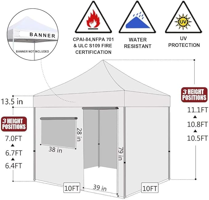 Eurmax USA 10'x10' Pop-up Canopy Tent Commercial Instant Canopies with 4 Removable Zipper End Side