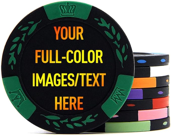 100 Premium Clay Poker Chips, Customized Your Image and Text, 11.5 Gram Casino Chips for Texas