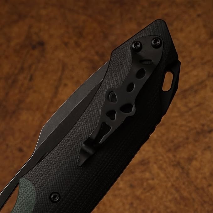 D2 Steel Folding Knife - 9CM Black Tactical Blade, G10 Handle, Pocket Clip - EDC Camping, Survival