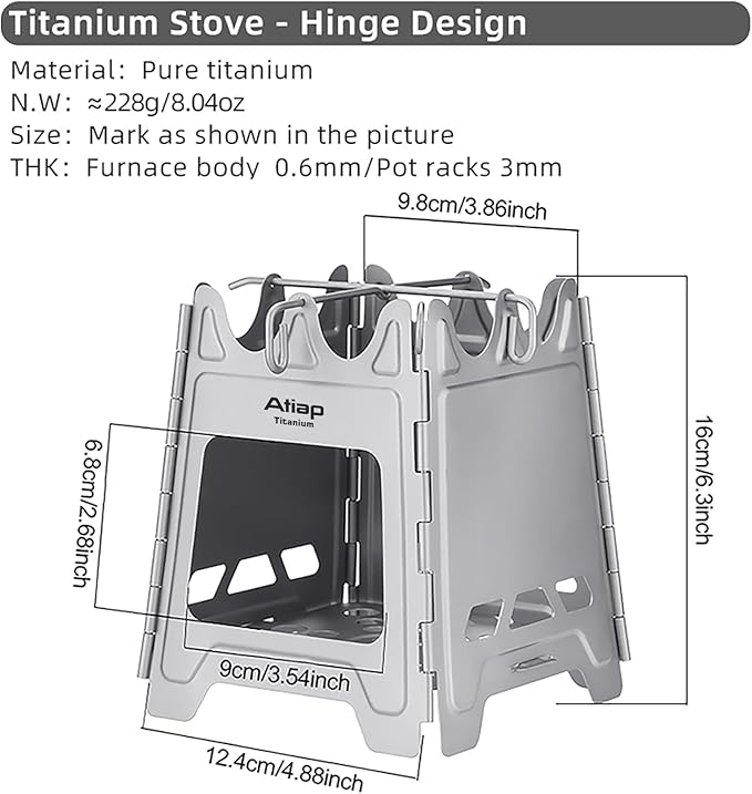 Titanium Wood Stove New Upgrade - Foldable Multi-Fuel Alcohol Stove Ultra-light and compact stove
