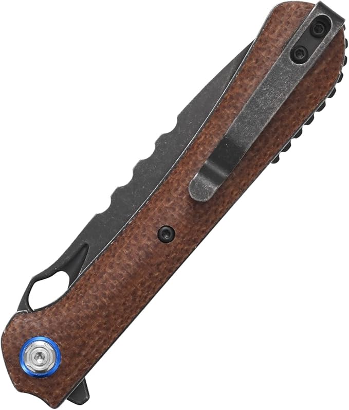 Sitivien ST145 Folding Pocket Knife,Black Stonewashed 14C28N Steel Blade,Micarta Handle EDC Tool