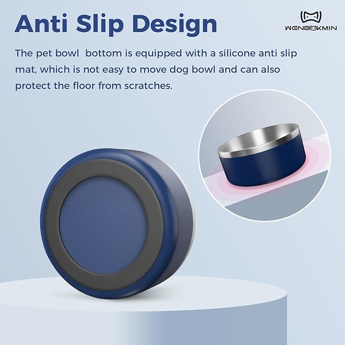 Dog Bowl, Stainless Steel Dog Food and Water Bowl with Non Slip Quiet Bottom, Easy to Clean