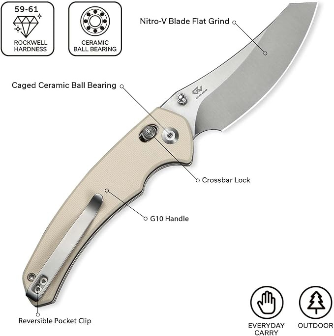 CIVIVI Sixgill Folding Pocket Knife for EDC, 3.41'' Nitro-V Blade G10 Handle, Deep Carry Reversible