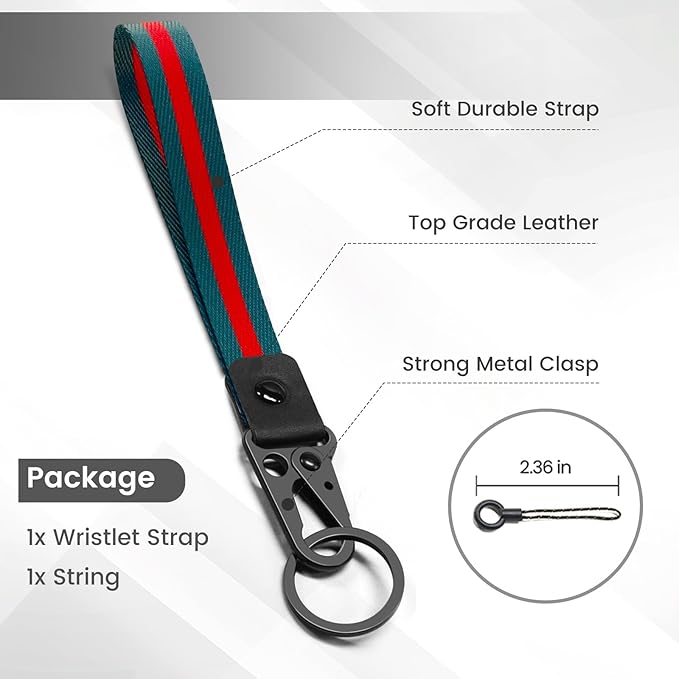 ABLAZE Wrist lanyard Keychain, Key Lanyard Holder Wrist Strap for Men Women (Red-Green)