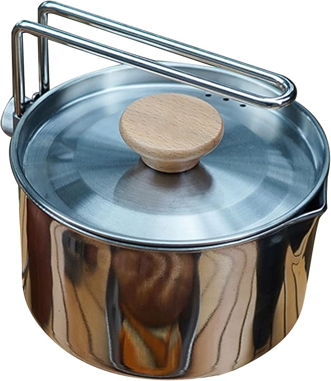 Stainless Steel Camping Kettle, Portable 1L Camping Pot with Removable Handle, Ideal for Outdoor