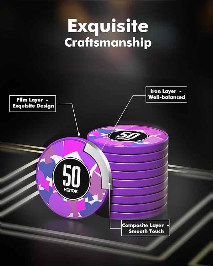 Poker Chips with Denominations, 600-pcs 11.5g Weighted Numbered Casino Chips Set, 2 Decks with