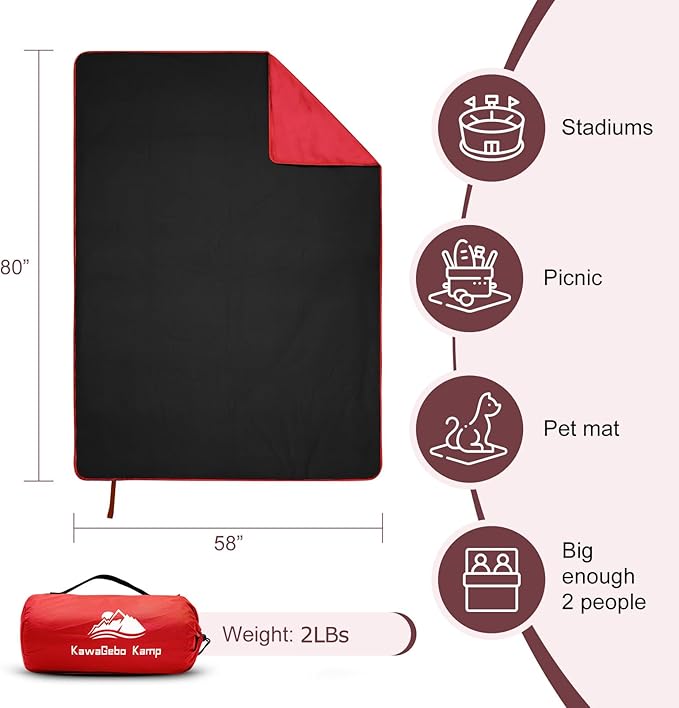 Fleece Waterproof Outdoor Blanket - Windproof Stadium Blanket for Camping, Picnics, and Sports Stay