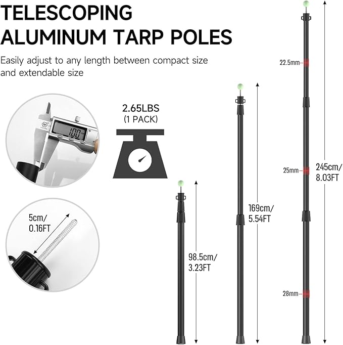 SANLIKE Telescoping Tarp Poles Tent Poles, 96" Aluminum Canopy Poles Extendable Pole for Awning