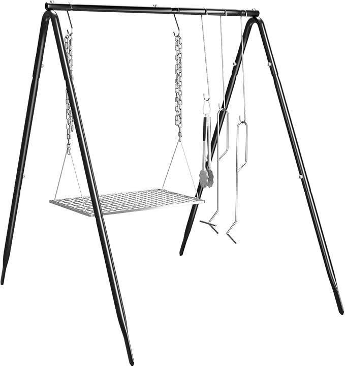 Grill Swing Campfire Cooking Stand, BBQ Grill for Cookware, Bruntmor Dutch Oven Adjustable