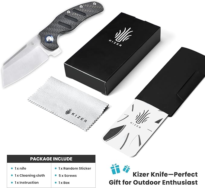 Kizer C01c (XL) Sheepdog Pocket Knife, 154CM Sheepsfoot Blade Folding Knife with Gray Carbon Fiber