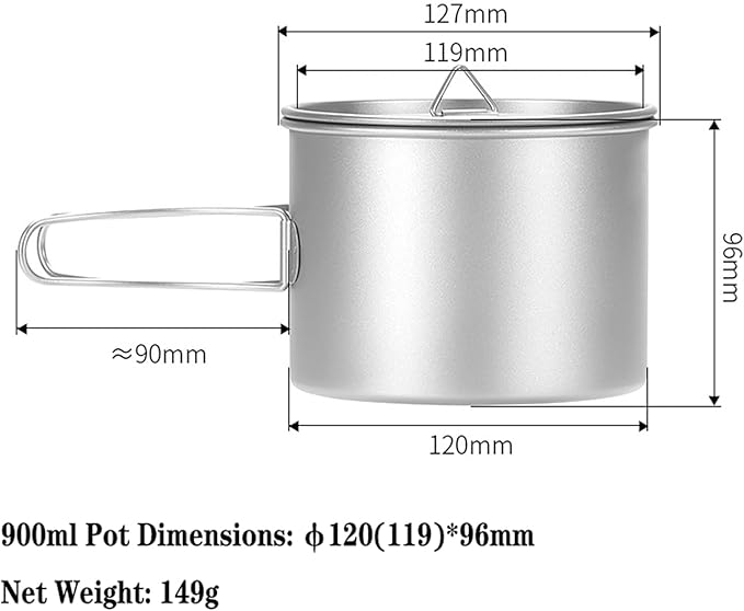 Titanium Pot 900ml & 1100ml & 1600ml Lightweight Camping Cookware for Outdoor Hiking Backpacking