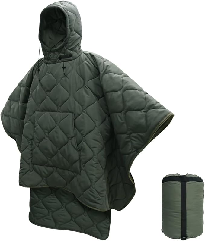 Poncho Liner Hoodie with Pocket Insulated Military Sleeping Bag Waterproof for Outdoor Camping