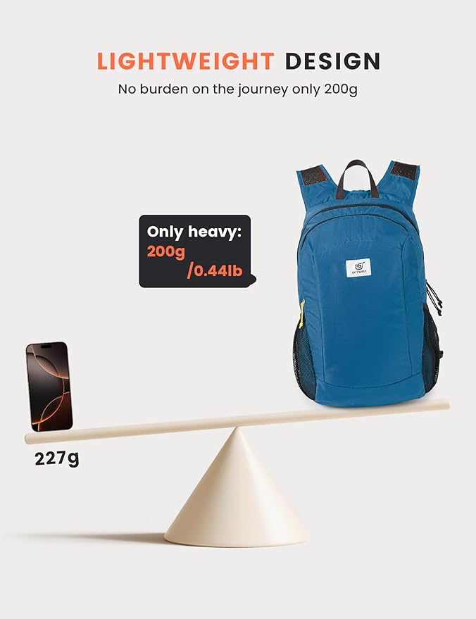 SKYSPER 16L Hiking Backpack Lightweight Small for Women Men, Foldable Packable Daypack - Travel