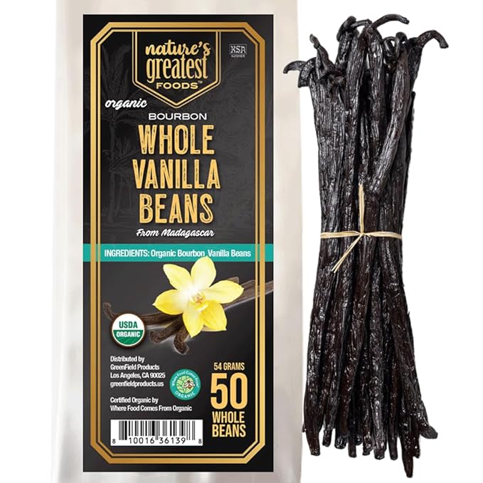 Nature's Greatest Organic Madagascar Bourbon Vanilla Beans - Grade B, Non-GMO, Kosher, Gluten
