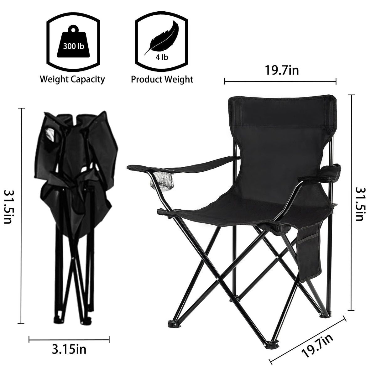Damei century Folding Camping Chairs, for Beach, Lawn, Yard, Black