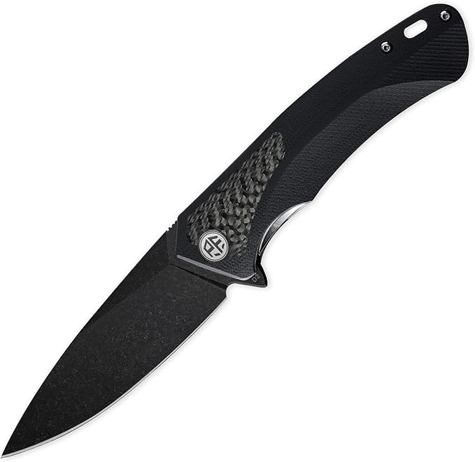 Petrified fish PF838,3.74" Black Stonewashed D2 Blade,166.6g Carbon fiber & G10 Handle Flipper