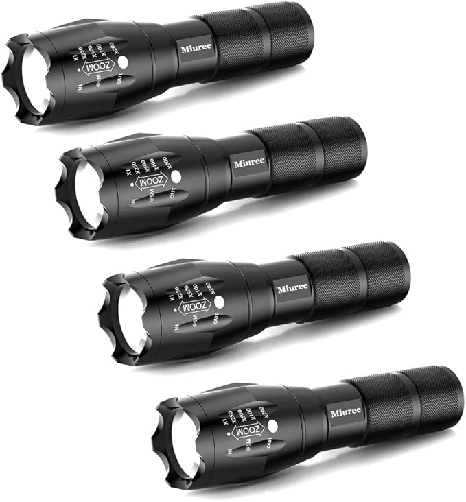 4 Pack Military Grade Tactical LED 2000 Lumen 5 Modes Zoomable Flashlight Torch for Camping