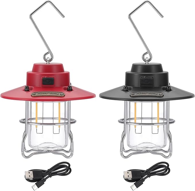PATIKIL LED Camping Lantern, 2 Pack Vintage Rechargeable Lantern 3 Light Modes Portable Hanging