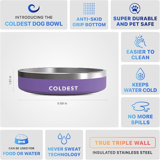 Coldest Dog Bowl - Anti Rust Metal, Non Slip, 3 Layers Insulated Stainless Steel Dog Bowls - Spill