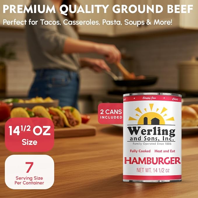 Werling & Sons Canned Meat Variety Pack 14.5 oz – Fully Cooked & Ready to Eat | 2 Beef, 2 Chicken