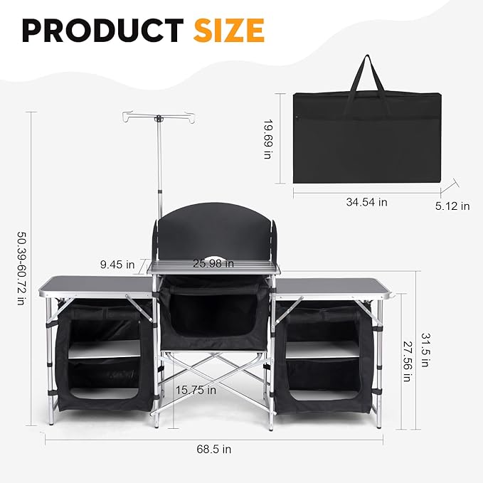 Camping Kitchen Table, Folding Table,Outdoor Cooking Table with Storage Carrying Bag, Aluminum Cook
