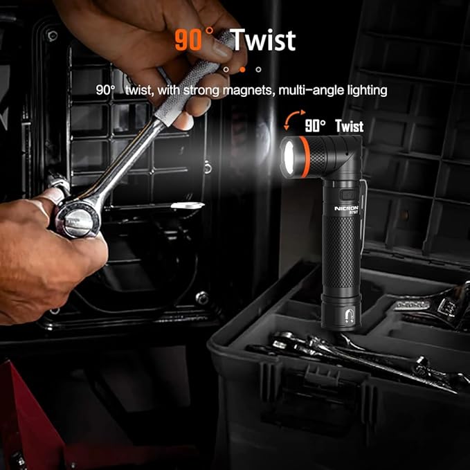 NICRON B75T LED Tactical Flashlight with Red White Dual Light, 90 Degree Rotating Head, Magnetic