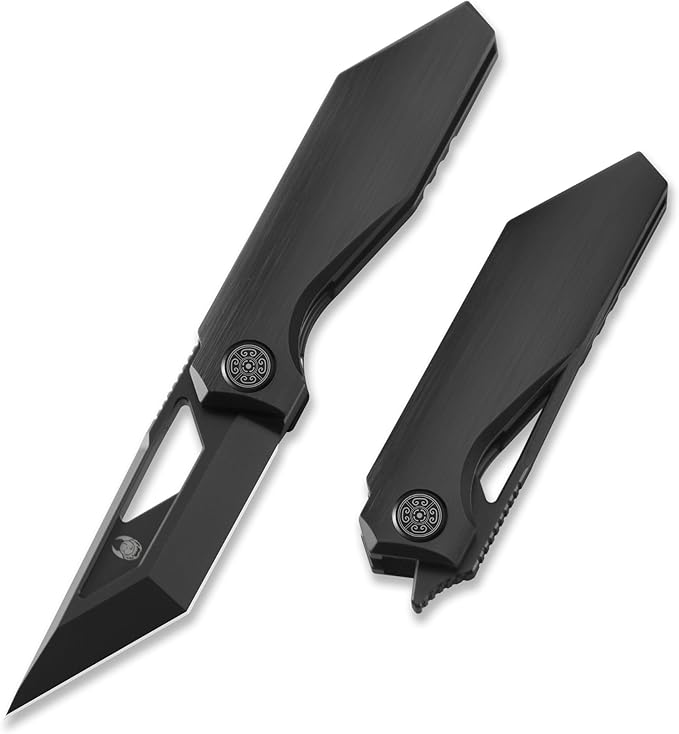 Knife Shimo Folding Knife,2.56" M390 Stonewashed Pocket Knife,3.86" Titanium Handle Frame Lock
