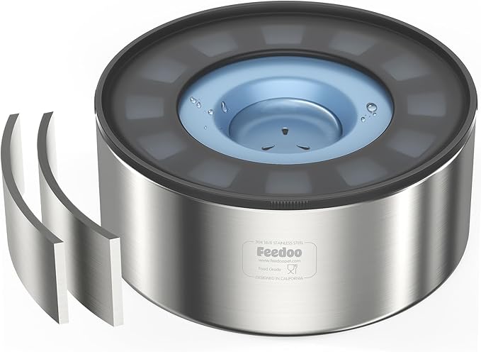 2L No Spill Water Bowl for Dogs, Double-Wall Stainless Steel with Splash-Proof Paws Lid and