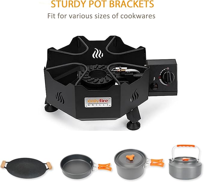 ONLYFIRE Portable Gas Burner with Adjustable Removable Legs, Propane Camping Stove for Backyard RV
