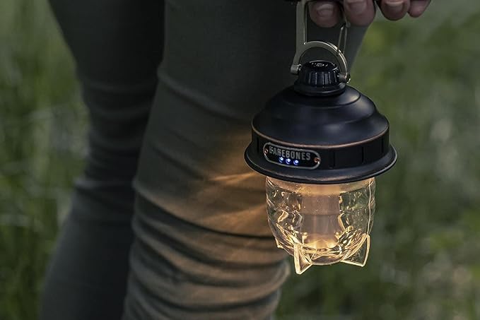 Barebones Beacon Hanging Light ??Dusty Yellow, Rechargeable LED Camping Lantern with Adjustable