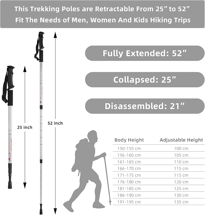 Aihoye Hiking Trekking Poles, 2 Pack Collapsible, Lightweight, Anti Shock, Walking Sticks