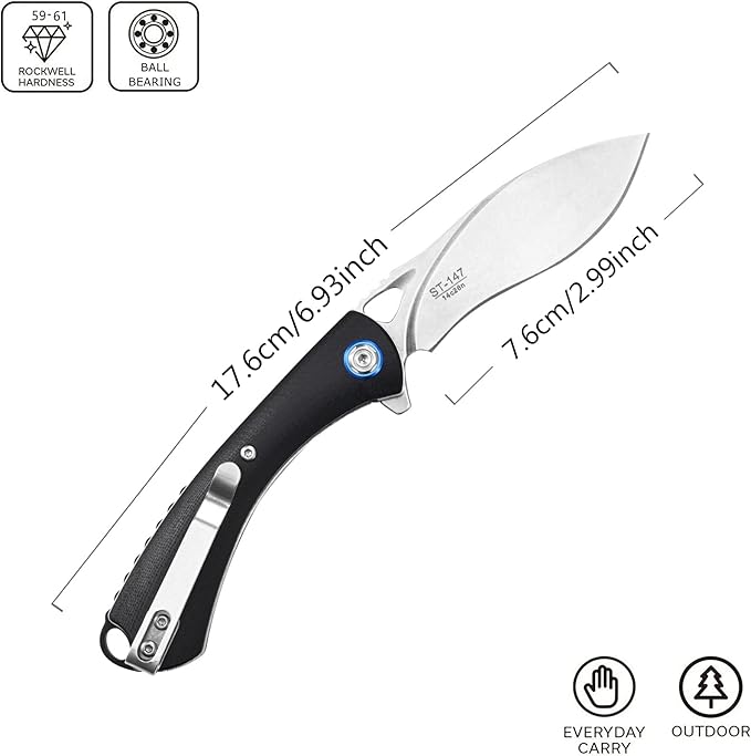 Sitivien ST147 Folding Pocket Knife,14C28N Steel Blade with G10 Handle Utility Knife EDC Tool Knife