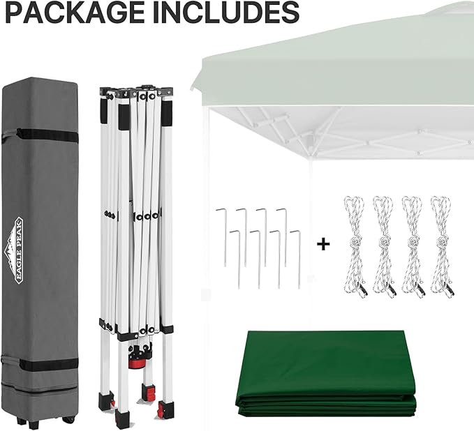 EAGLE PEAK Pop Up Canopy Tent with Wheeled Carry Bag, 8 Stakes, 4 Ropes, Easy Set Up Tent Canopy