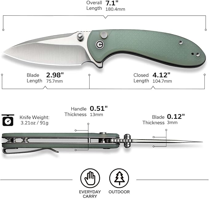 CIVIVI Faeger Pocket Folding Knife for EDC, 2.98" Swedish 14C28N Blade G10 Handle, Reversible Clip