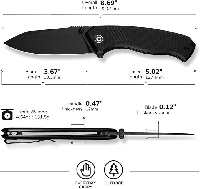 CIVIVI Placoid Pocket Knife for EDC, Folding Knife with 3.67" 14C28N Blade G-10 Handle For Men