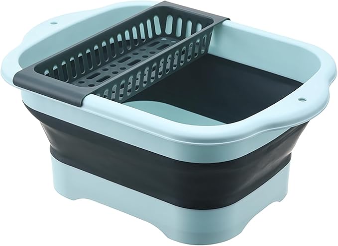 2.98 Gallon (11.28L) Collapsible Dish Basin with Drain Plug, Outdoor Multiuse Foldable Sink Tub