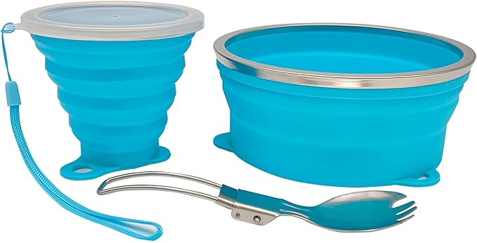 Mess Kit for Camping Silicone Collapsible Bowl Collapsible Cup and Stainless Steel Spoon for