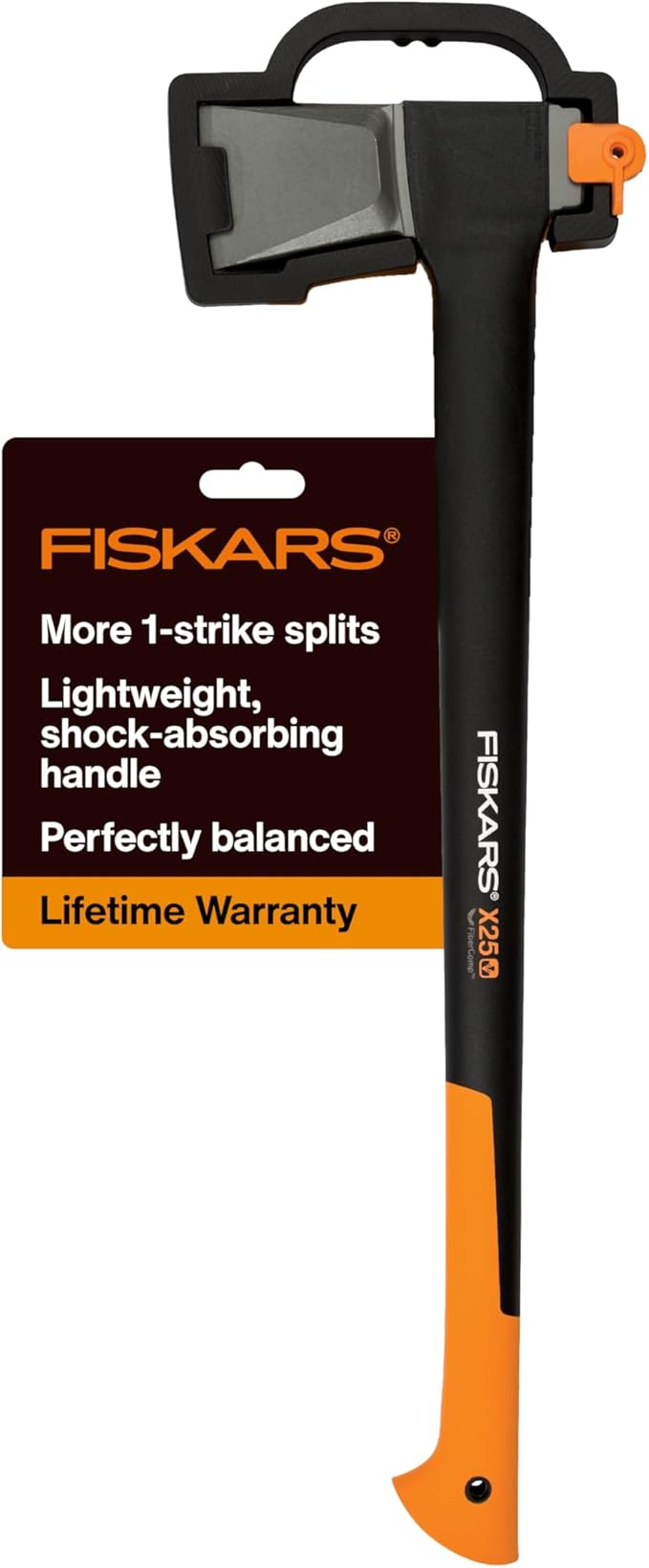 Fiskars X25 Splitting Axe, 28" Wood Splitting Axe for Medium to Large Size Logs with Shock