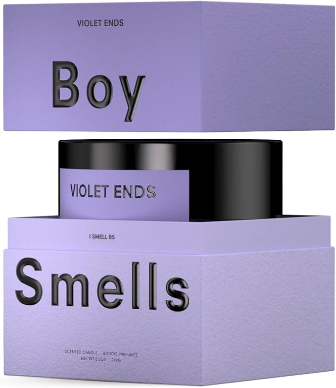 Boy Smells Violet Ends Candle - 8.5 oz - Aromatic Candle for Home with Rhubarb, Violet and Smoked