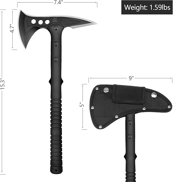 Camping Axe, Survival Throwing Hatchet with Sheath, Tactical Tomahawk with Spike, Nylon Fiber