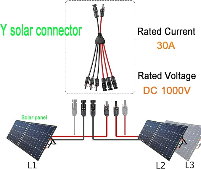 Solar Y Connector,Solar Y Branch Parallel Cable 2 to 6 Male Female Solar Connector Adapter,10AWG