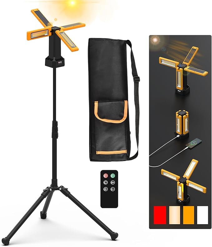 13200mAh Rechargeable Solar Work Light, IPX4 Waterproof with Folding Stand Support and Portable