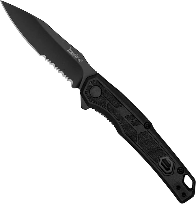 Kershaw Appa Folding Serrated Tactical Pocket Knife, Assisted Opening, 2.75 inch Serrated Black