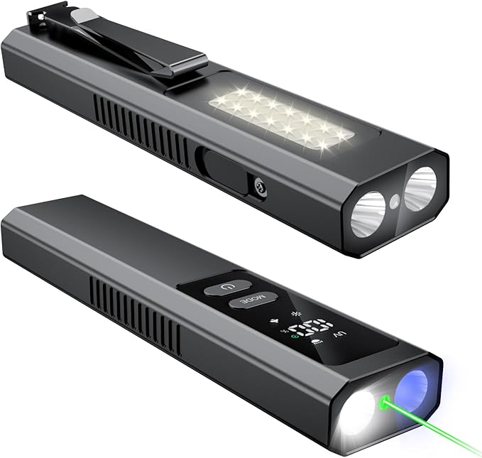 EDC Flashlight 4 in 1 Pocket Magnetic Slim Flat Flashlight High Lumens Work Light with Green Beam &