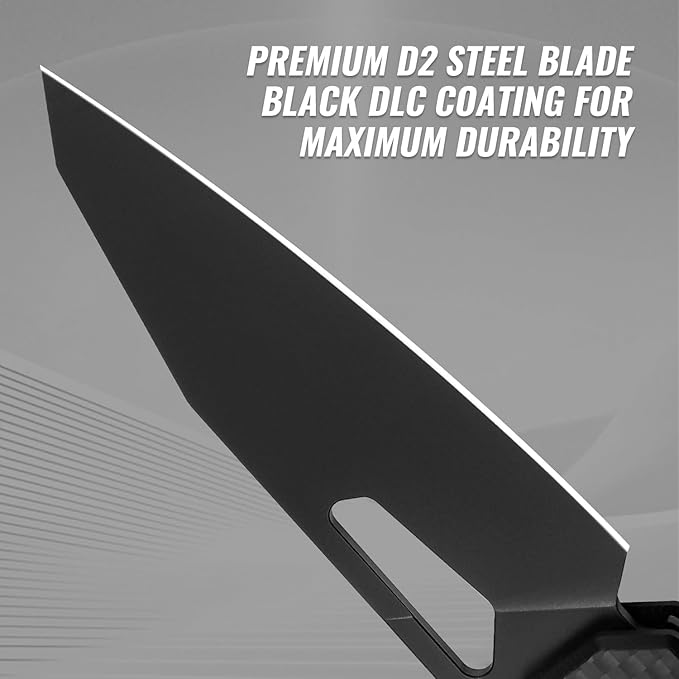 Tarcus Folding Pocket Knife, 3.5" D2 Steel DLC Blade Carbon Fiber Overlay Handle, Lightweight EDC