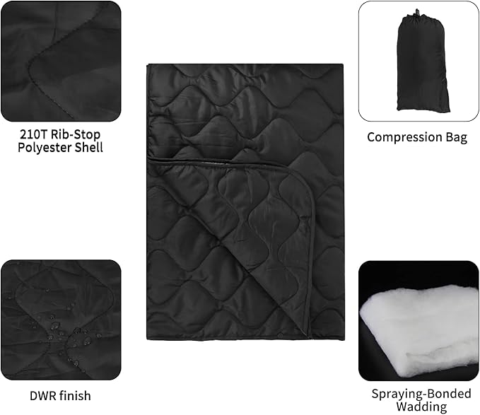 Poncho Liner Military Insulation Outdoor Camping Blanket for Travel, Beach, Grass, Picnic, Car