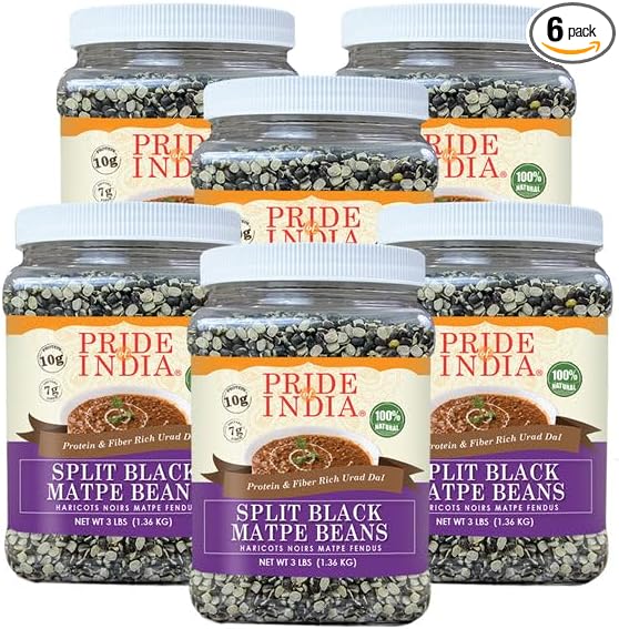 Pride Of India - PACK of 6 - Indian Split Black Gram Matpe Beans - Protein & Fiber Rich Urad Dal, 3